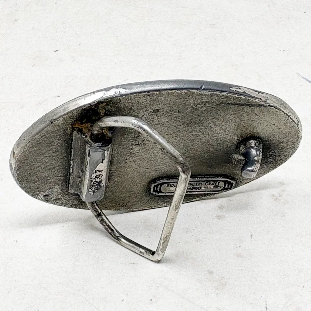 Indiana Metal Craft 1980 Vintage Deer Buck Enamel Belt Buckle Pewter Tone
